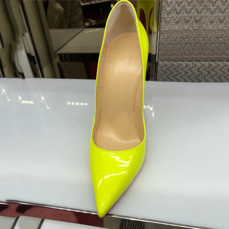 Green Patent Pointy Toe High Heels for Elegant Women