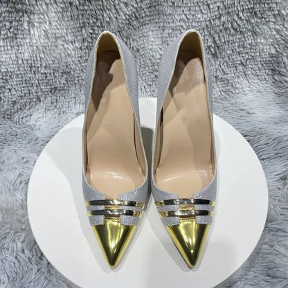 Sparkle Silver Sequins Slip On High Heel Shoes with Pointy Toe