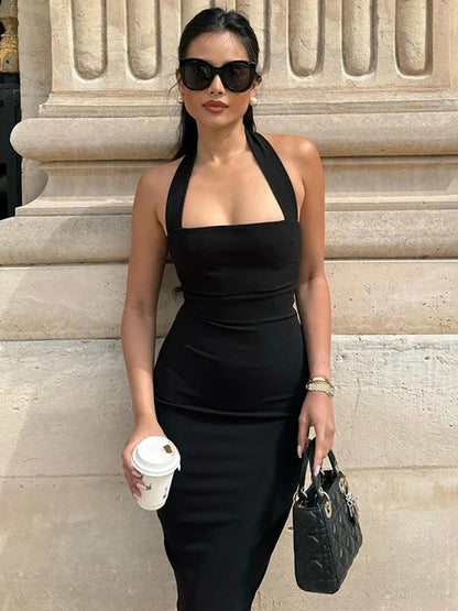 Black One-Shoulder Backless Maxi Dress