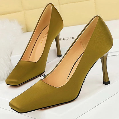 Spring Women Pumps Silks Satins High Heels 8.5 Cm