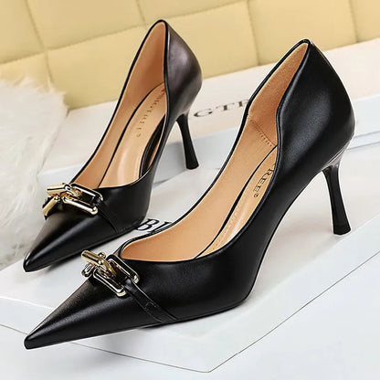 Metal Button Woman Pumps Patent Leather High Heels Sexy Party Shoes Stiletto Heels Luxurious