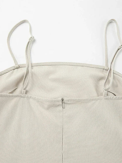 Square Neck Spaghetti Strap Linen Look Flowy Maxi Dress
