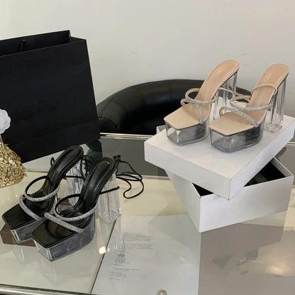 Crystal Clear Platform High Heel Sandals for Women