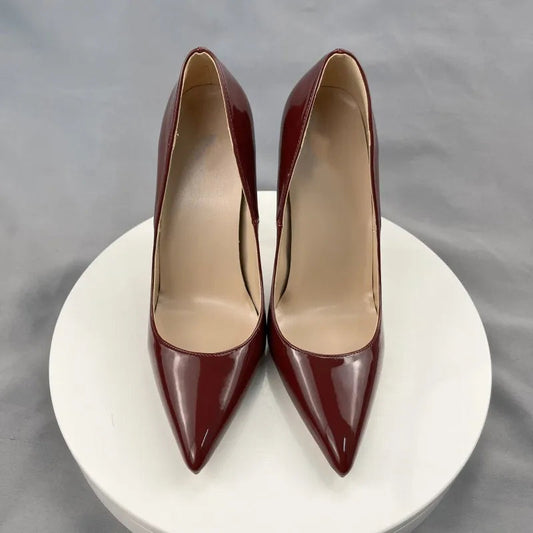 Red Patent Pointy Toe High Heels Pumps Slip On Stilettos for Women