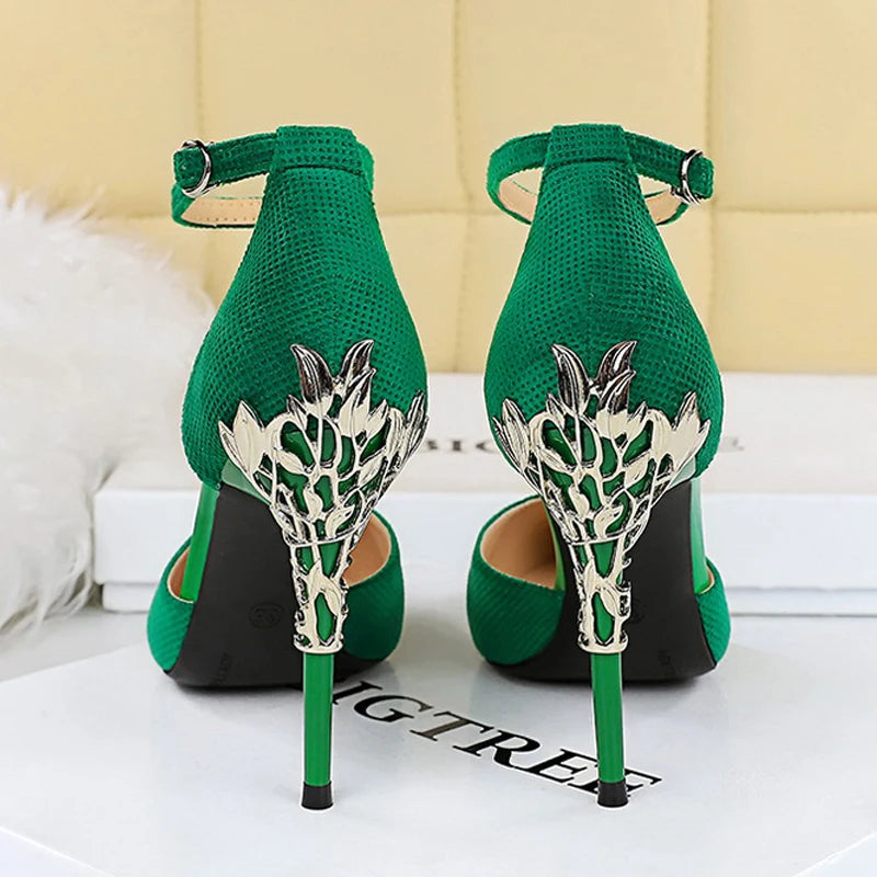 Suede Women Pumps with Metal Heel - High Heels for Luxury Party
