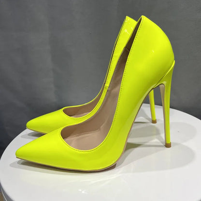 Green Patent Pointy Toe High Heels for Elegant Women