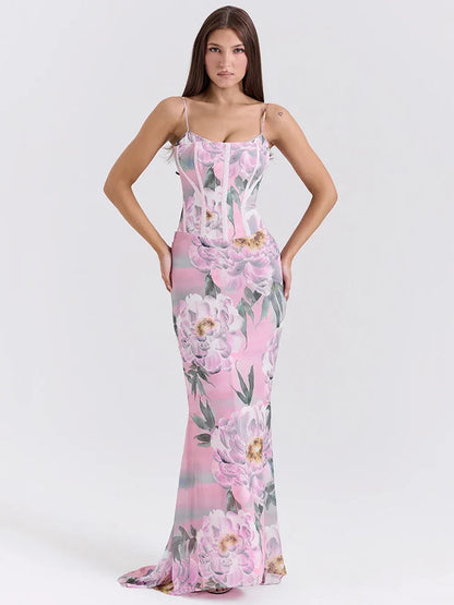 Pink Floral Spaghetti Strap Vacation Dress