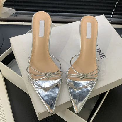 Summer Fashion Narrow Band Pointed Toe Slippers Women Thin Low Heels Sandals