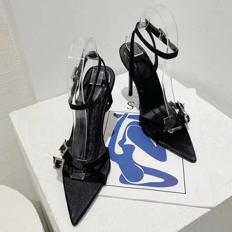 Crystal Buckle High Heels Sandals for Women