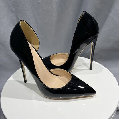 Black Women Side Open Pointy Toe High Heel Shoes