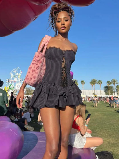 Lace Off-shoulder Ruffle Hollow Bodycon Dress
