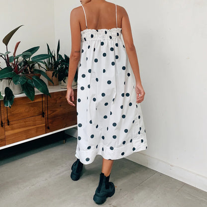 Ruffled Dot Print A-Line Vacation Dress