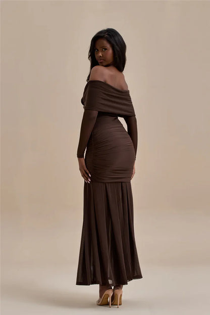 Off-shoulder Strapless Rose Long Sleeve Dress