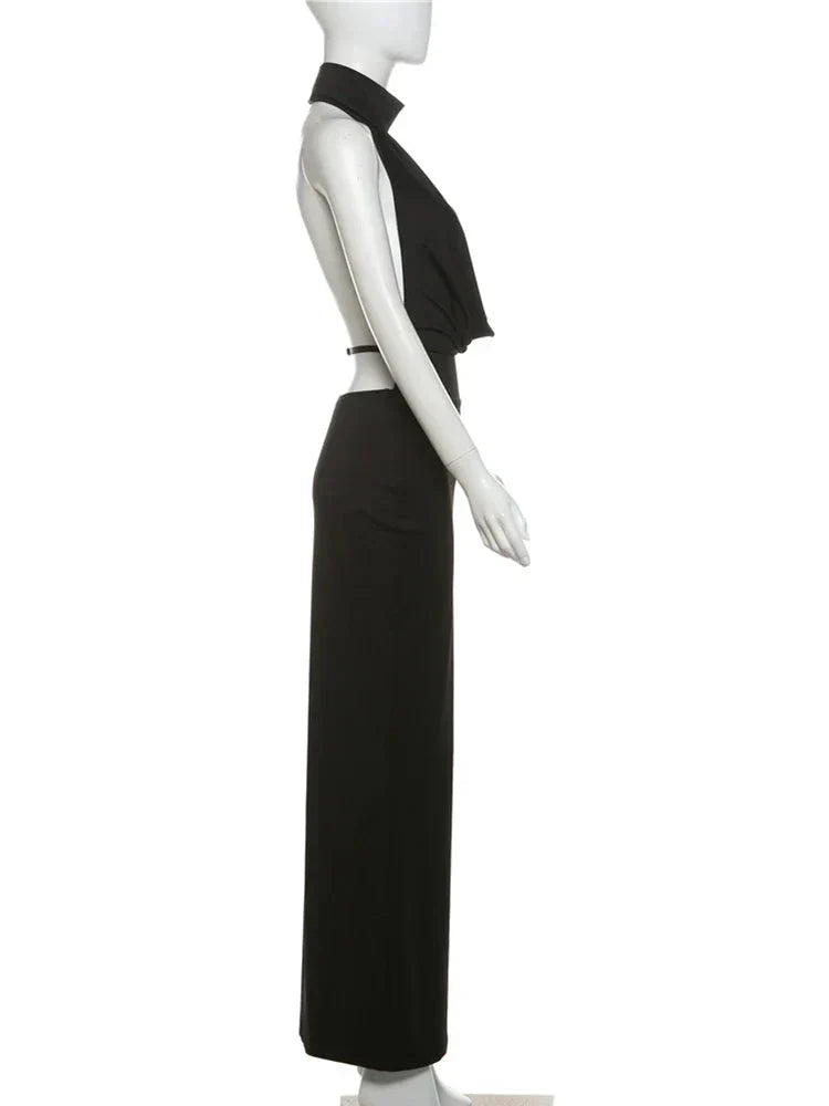 Halter Low Swinging Neck Maxi Dress