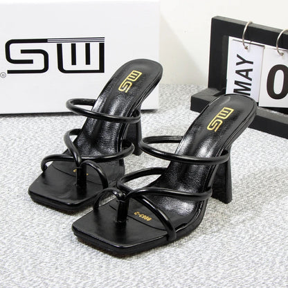 Summer square toe stiletto sandals slippers with a graceful design, featuring a 10cm heel height.