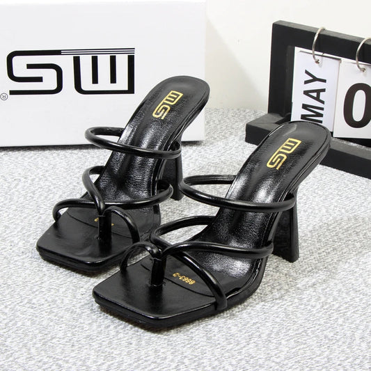 Summer square toe stiletto sandals slippers with a graceful design, featuring a 10cm heel height.