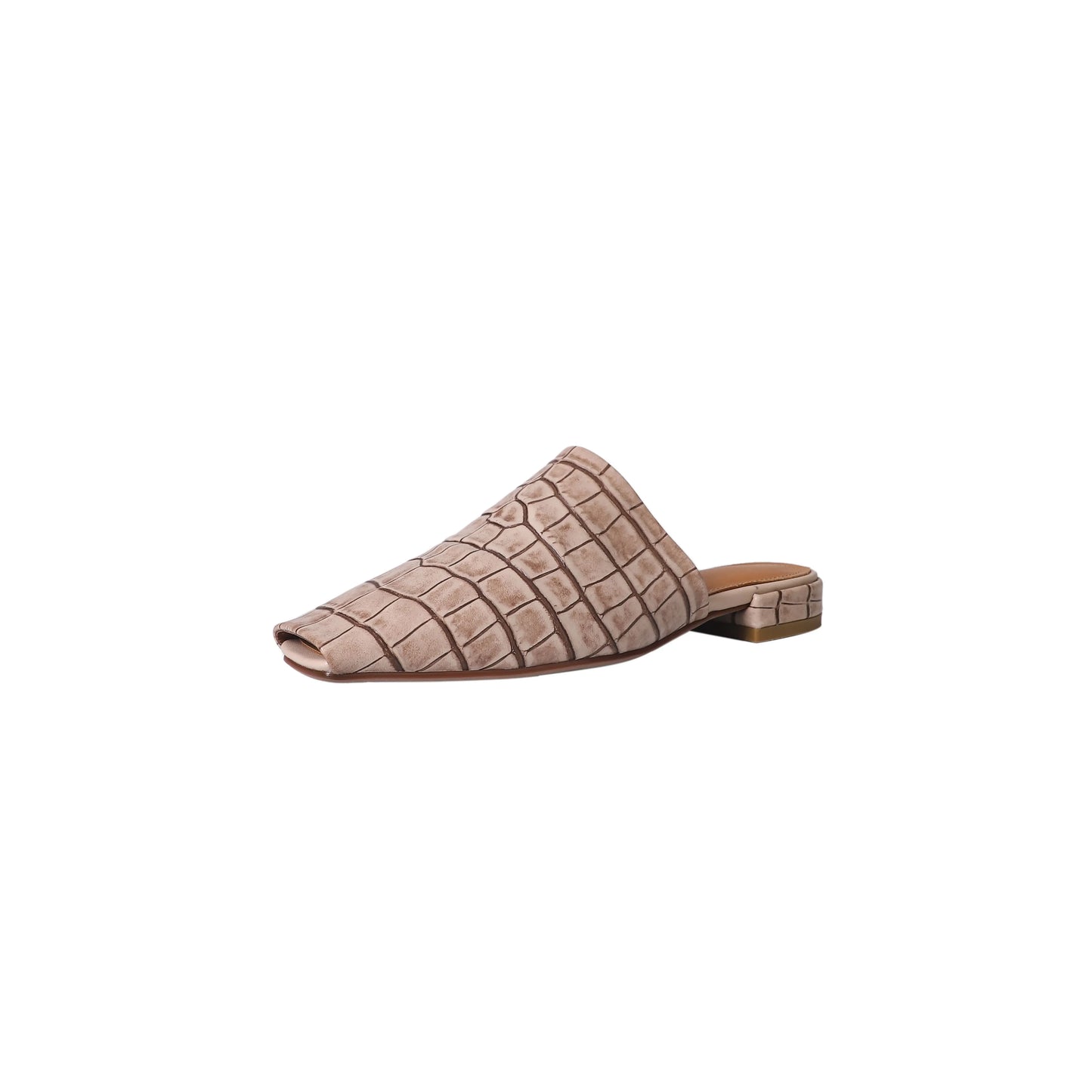 | Leather Croc-Embossed Low Heel Mules