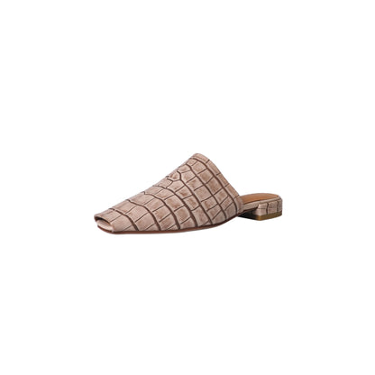 | Leather Croc-Embossed Low Heel Mules