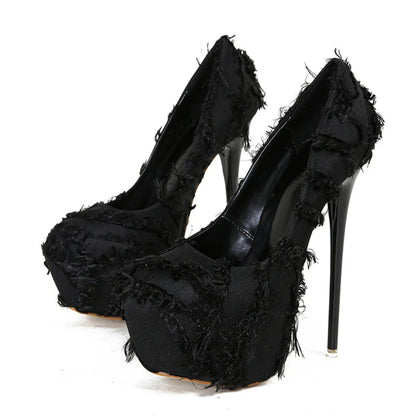 Fluffy Feather Round Toe Strip Pole Dance Extreme High Heels