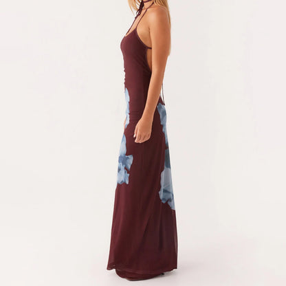Open Back Floral Halter Slip Vacation Dress