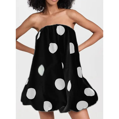 | Polka Dot Strapless Bubble Mini Dress