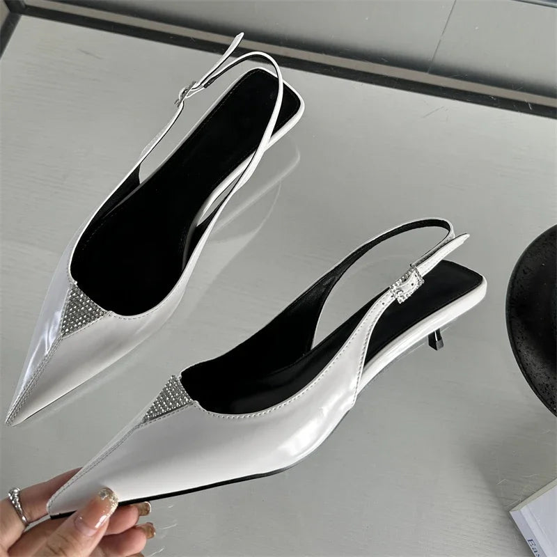 Crystal Pointed Toe Women Pumps with Designer Low Heels Sandals