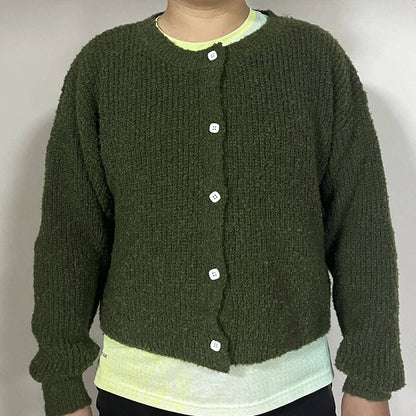 Solid Color Simple Knitted Women's Cardigan Casual Loose Round Neck Single Breasted Sweater Fashion Retro Tops Short Sweaters