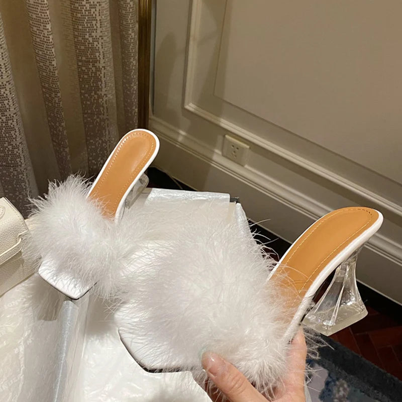 Pink Feather Transparent High Heels for the New Woman
