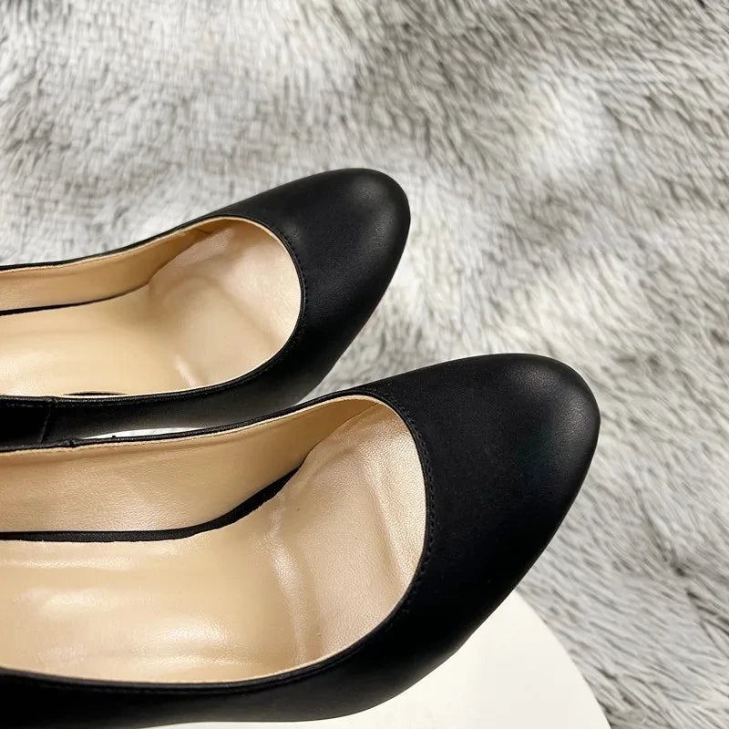 Black Matte Women Sexy Cute Round Toe High Heels - 10cm or 12cm