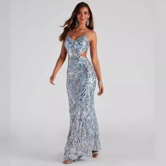 Sparkle Hollow V-neck Party Midi Dress