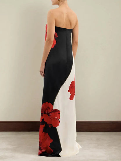 Strapless Floral Print Off-shoulder A-Line Vacation Dress