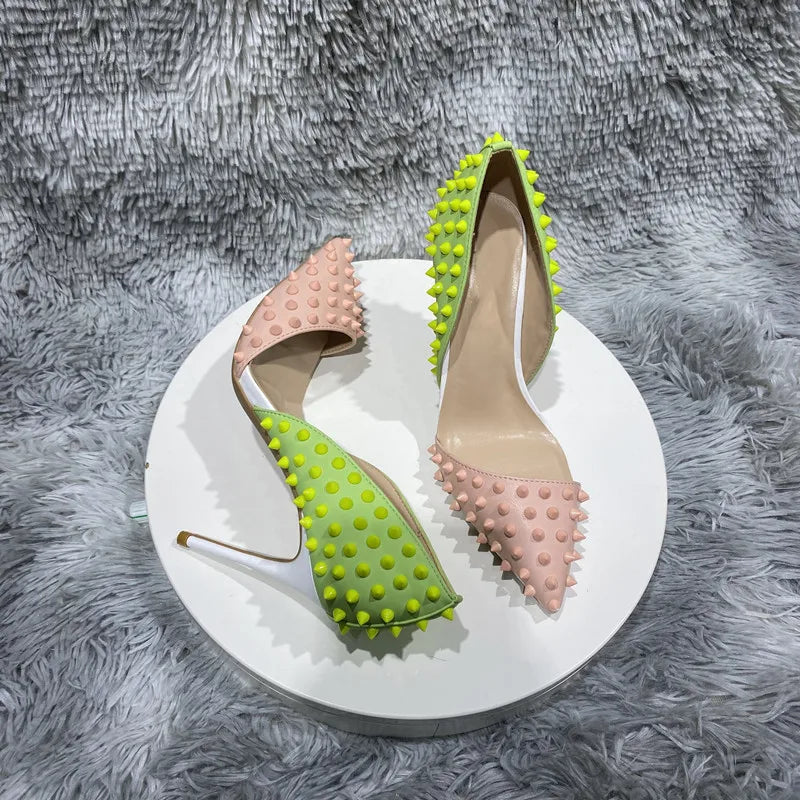 Green Pink Matte Pointy Toe High Heel Shoes for Women