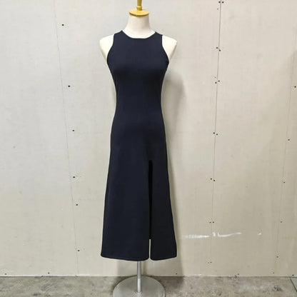 Knit Slit Solid High Waisted Vacation Dresses