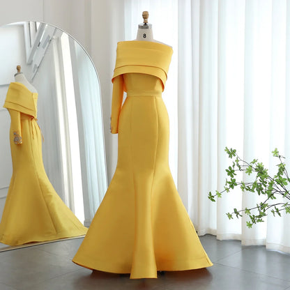 One-Shoulder Mermaid Evening Dress with Cape Beaded