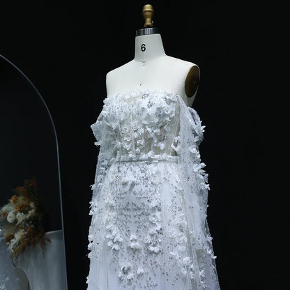 3D Flowers Evening Dress with Overskirt Long Sleeves