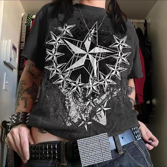 Cyber Star Grunge Red T-shirt