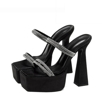 Summer Glitter Rhinestones High Heels Platform Slipper Sandal Fashion for Ladies