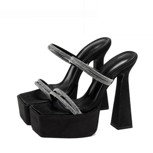 Summer Glitter Rhinestones High Heels Platform Slipper Sandal Fashion for Ladies