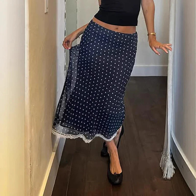 Mesh Polka Dot Lace Fishtail Skirt