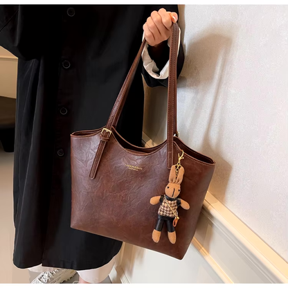 | Soft Vegan Leather Tote Bag with Shoulder Straps