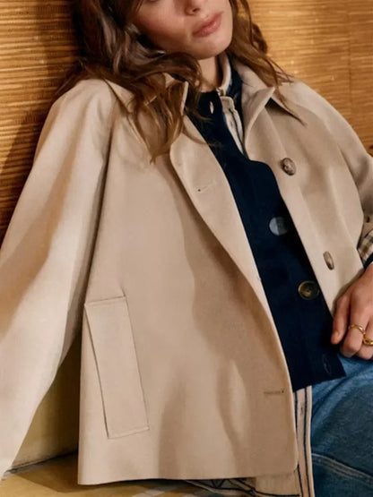 Plaid Turn-Down Trench Coat