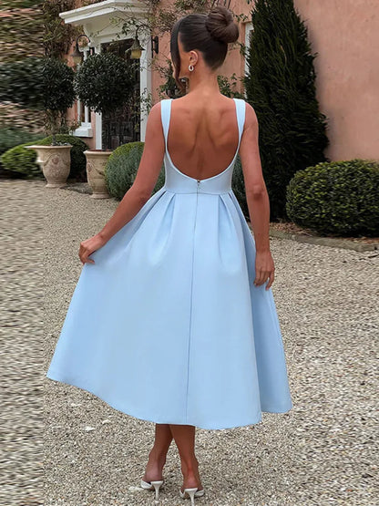Wrap Pleated A-Line Midi Dress