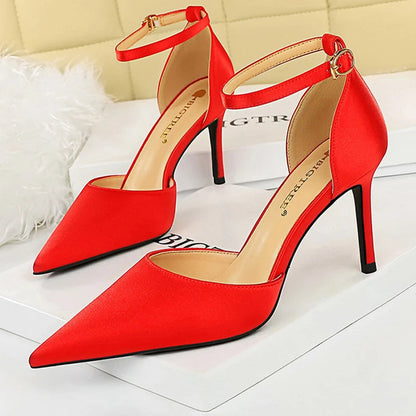 Summer Satin Kitten Heel Wedding Pumps for Women