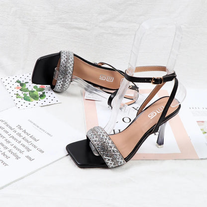 Rhinestone High-Heeled Sandals for Summer