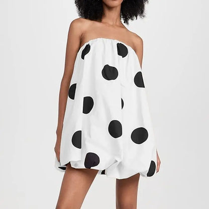 | Polka Dot Strapless Bubble Mini Dress