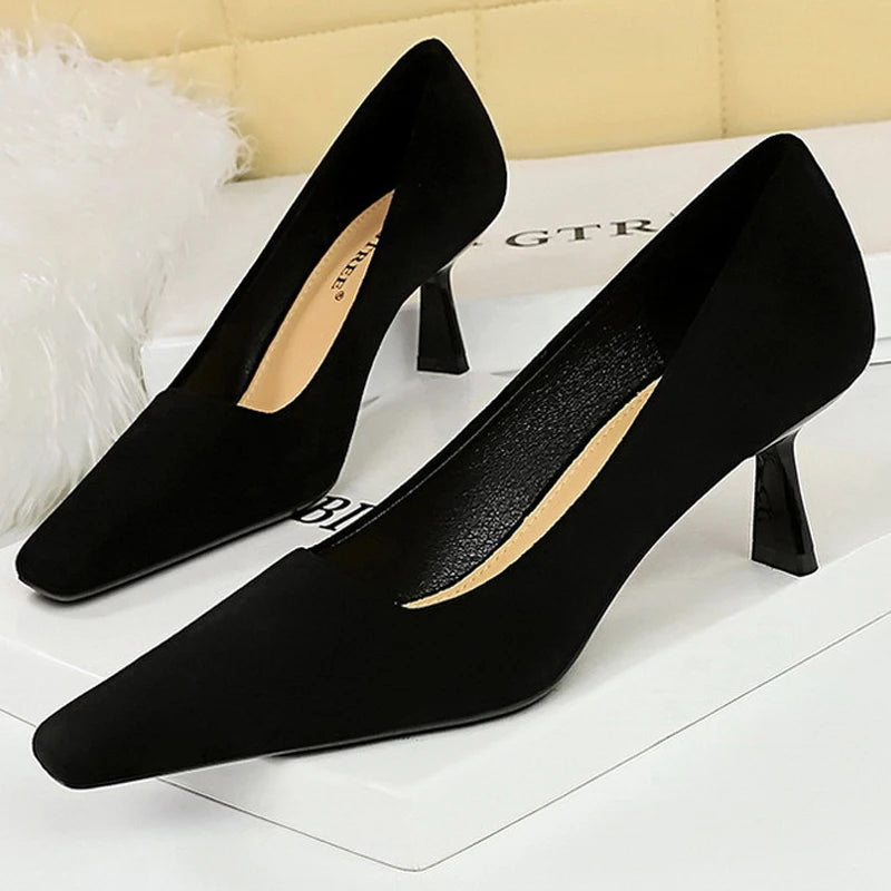 Square Toe Women Pumps Suede High Heels 6 Cm Female Shoes