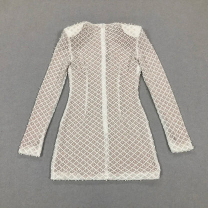 Pearl Sequin Mini Long Sleeve Party Dress