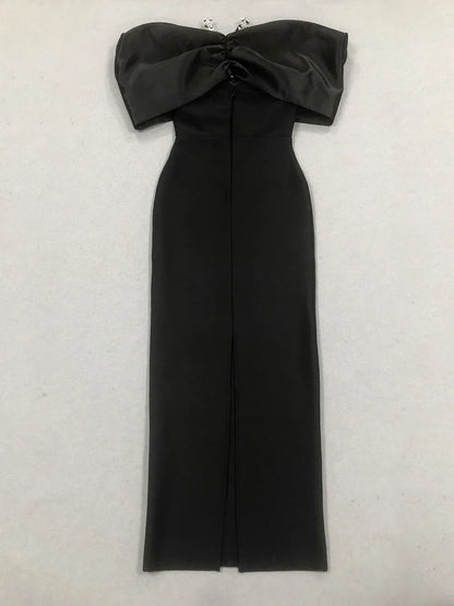 Pleated Strapless Bow Ankle Length Dress