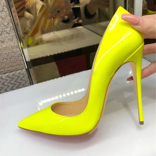 Green Patent Pointy Toe High Heels for Elegant Women
