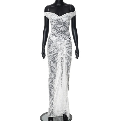 Lace Deep V Sleeveless Tight Split Long Dress